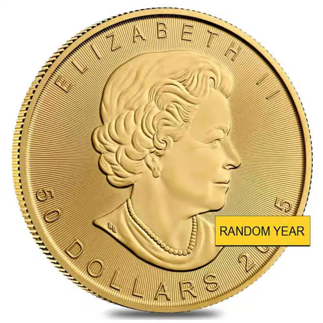 1 oz Canadian Gold Maple Leaf $50 Coin (Random Year) - back